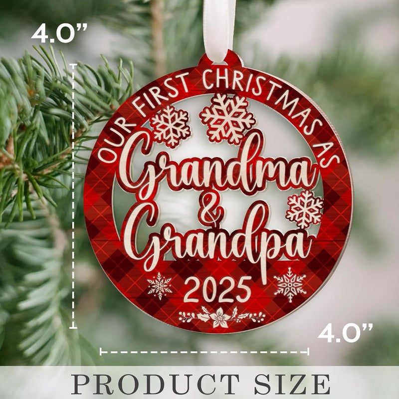 Fastpeace Our First Christmas as Grandma and Grandpa 2025 Ornament – Acrylic Holiday Keepsake, New Grandparents Gift, First Christmas Ornament for Grandparents to be - Image 2